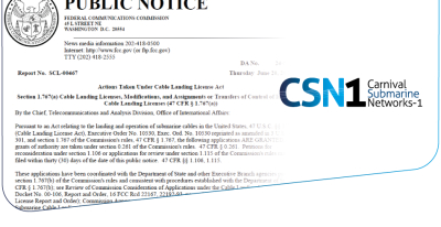 La FCC oficializa la concesi&oacute;n de Licencia de Aterrizaje del Carnival Submarine Networks &ndash; 1